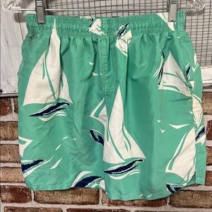 Mint Sailboat Print Swim Trunks